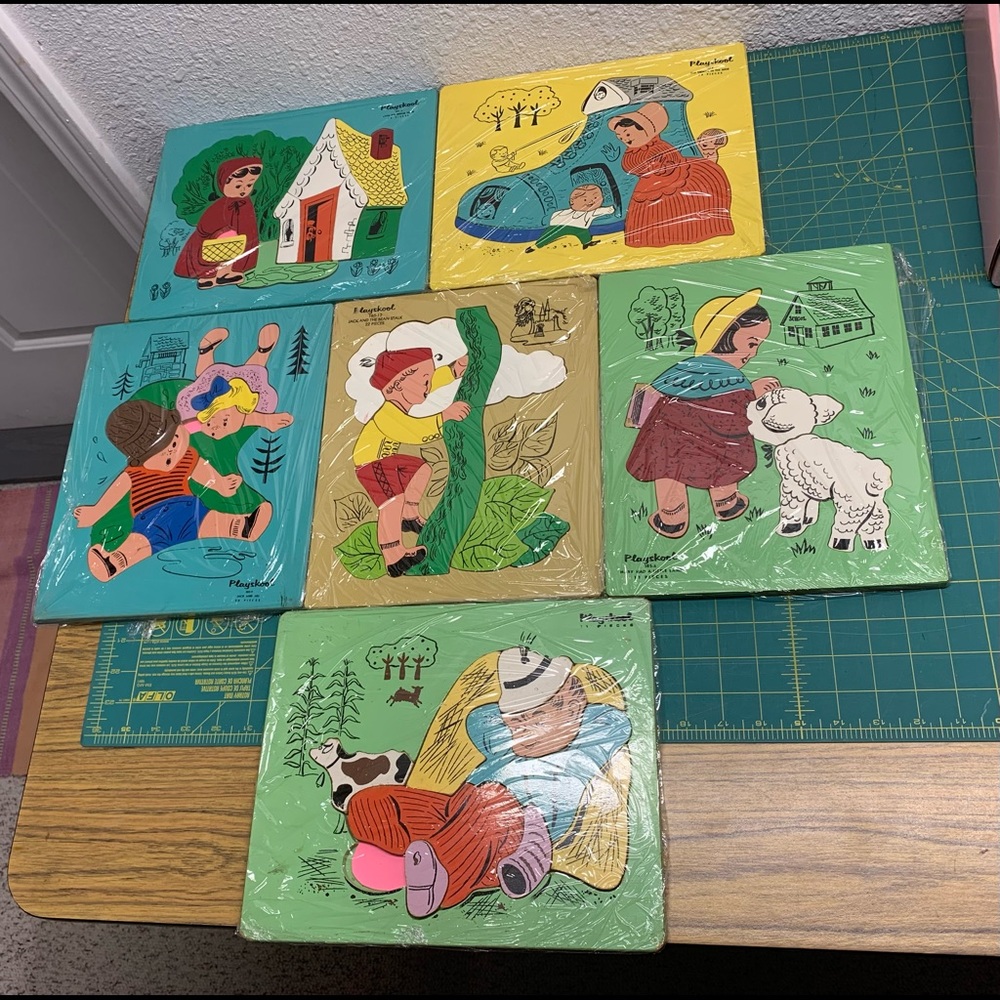 60’s Vintage set of Playskool Nursery Puzzles, set of 6.